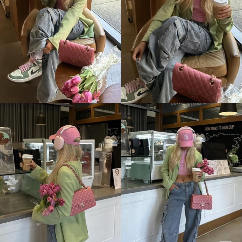 CHANEL香奈兒 🧥冷調玫瑰粉金球 CF大mini鏈條包 尺寸:20*13*7-5