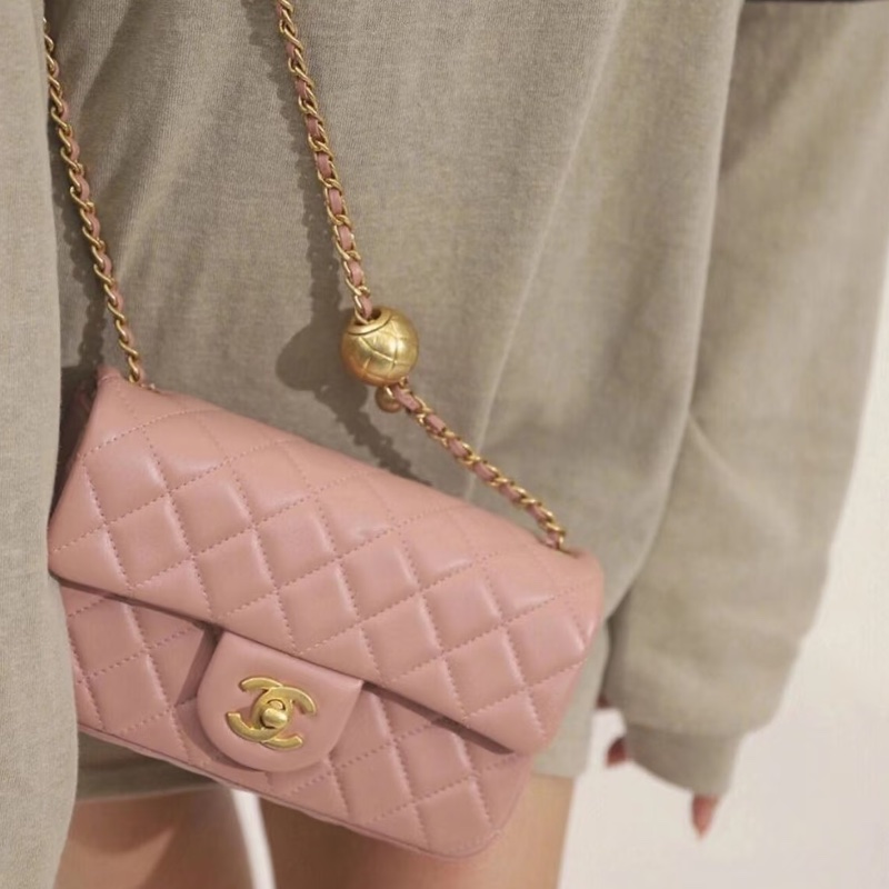 CHANEL香奈兒 🧥冷調玫瑰粉金球 CF大mini鏈條包 尺寸:20*13*7-7