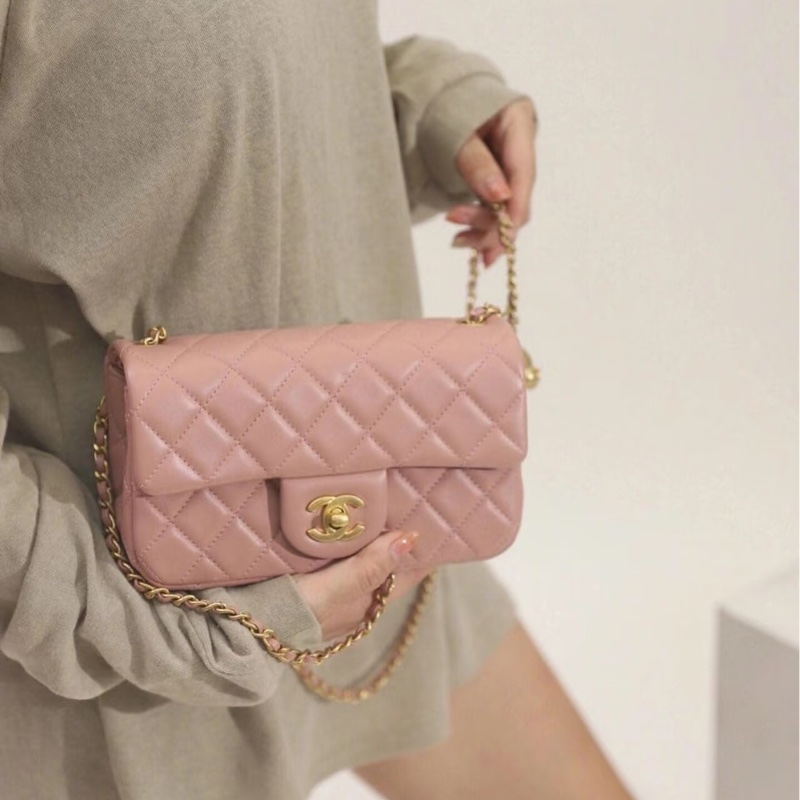CHANEL香奈兒 🧥冷調玫瑰粉金球 CF大mini鏈條包 尺寸:20*13*7-8
