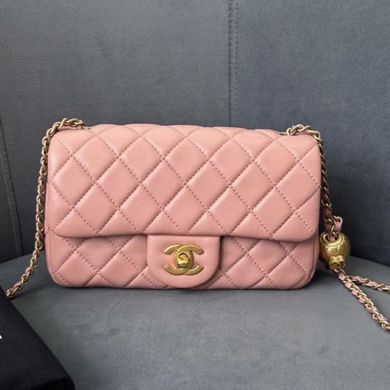 CHANEL香奈兒 🧥冷調玫瑰粉金球 CF大mini鏈條包 尺寸:20*13*7-10