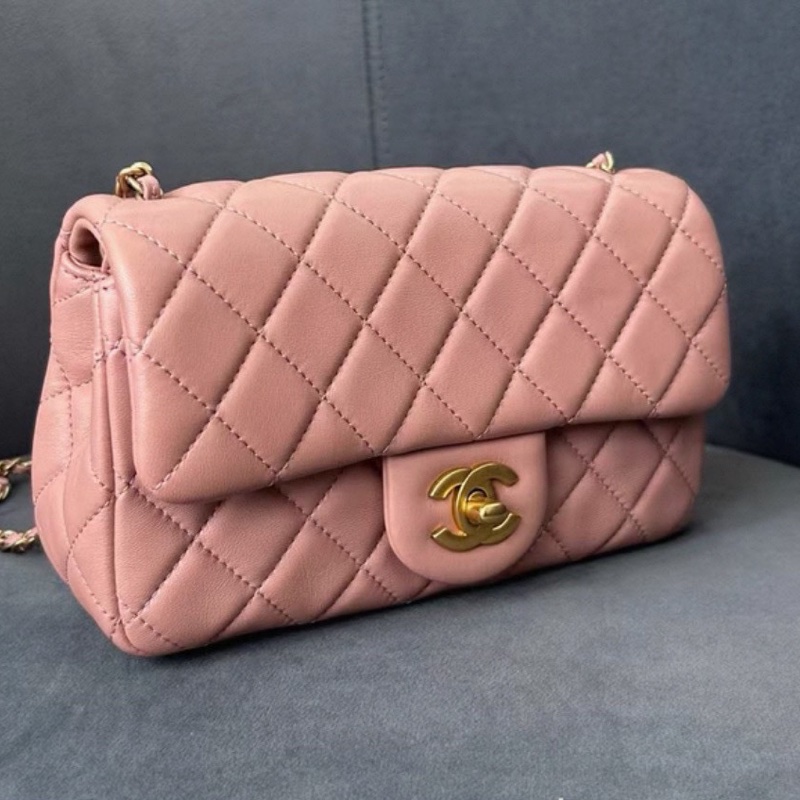 CHANEL香奈兒 🧥冷調玫瑰粉金球 CF大mini鏈條包 尺寸:20*13*7-11