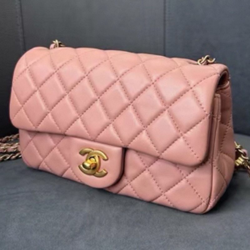 CHANEL香奈兒 🧥冷調玫瑰粉金球 CF大mini鏈條包 尺寸:20*13*7-12