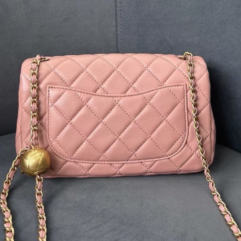 CHANEL香奈兒 🧥冷調玫瑰粉金球 CF大mini鏈條包 尺寸:20*13*7-13