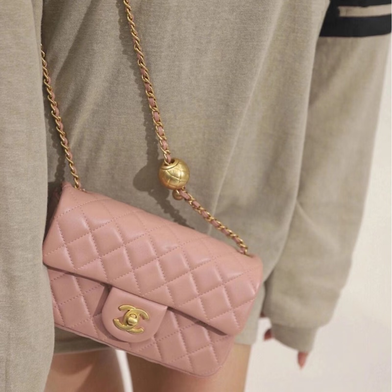CHANEL香奈兒 🧥冷調玫瑰粉金球 CF大mini鏈條包 尺寸:20*13*7-16
