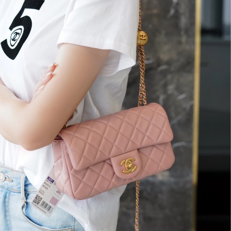 CHANEL香奈兒 🧥冷調玫瑰粉金球 CF大mini鏈條包 尺寸:20*13*7-20