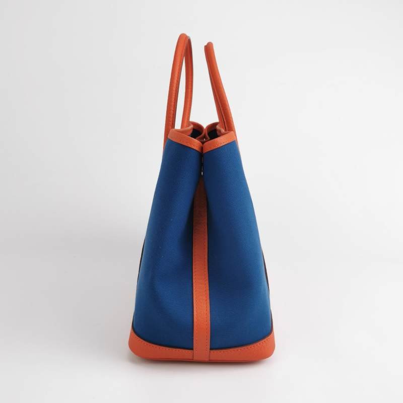 Hermes Garden Party花園包30手提包帆布Negonda牛皮銀扣8V罌粟橙藍色X刻-3