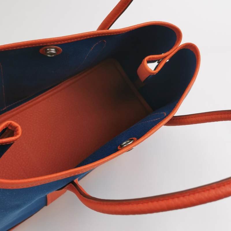 Hermes Garden Party花園包30手提包帆布Negonda牛皮銀扣8V罌粟橙藍色X刻-6