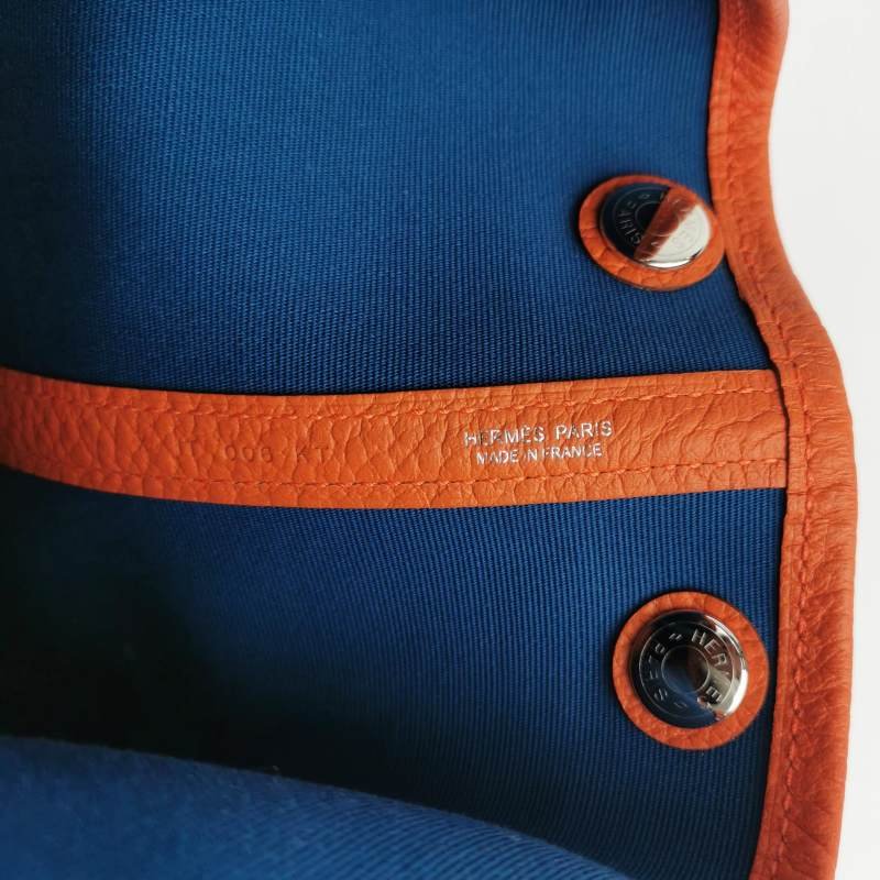 Hermes Garden Party花園包30手提包帆布Negonda牛皮銀扣8V罌粟橙藍色X刻-7