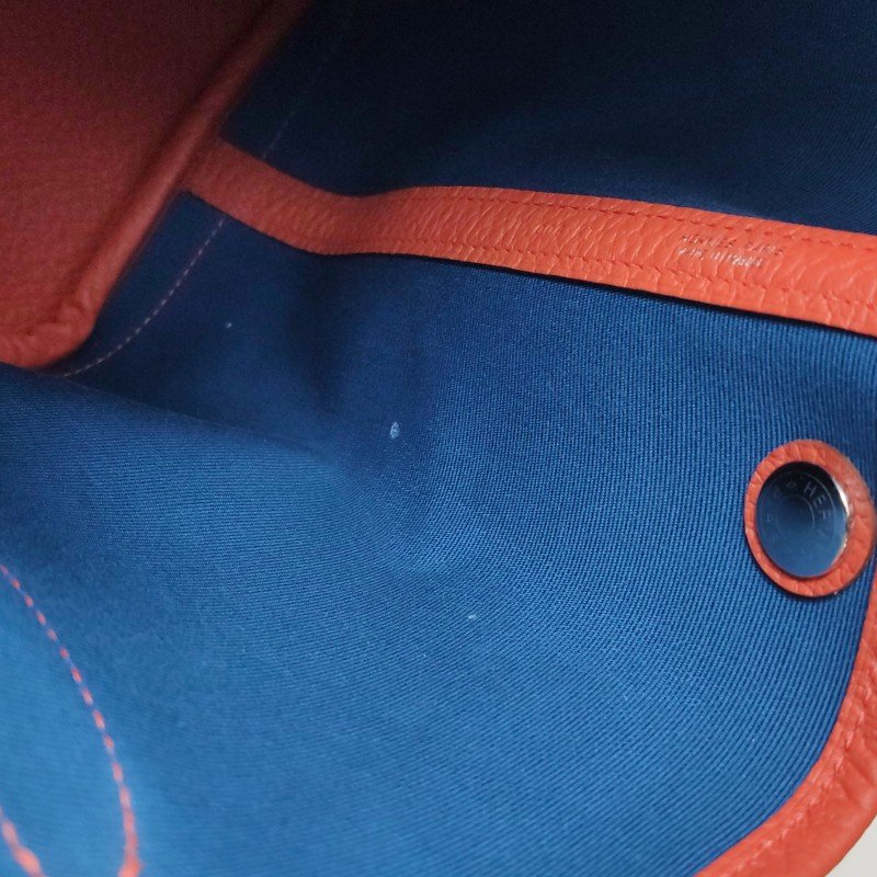 Hermes Garden Party花園包30手提包帆布Negonda牛皮銀扣8V罌粟橙藍色X刻-9