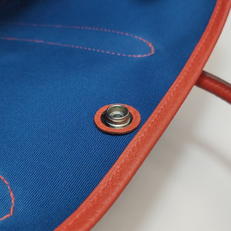 Hermes Garden Party花園包30手提包帆布Negonda牛皮銀扣8V罌粟橙藍色X刻-10