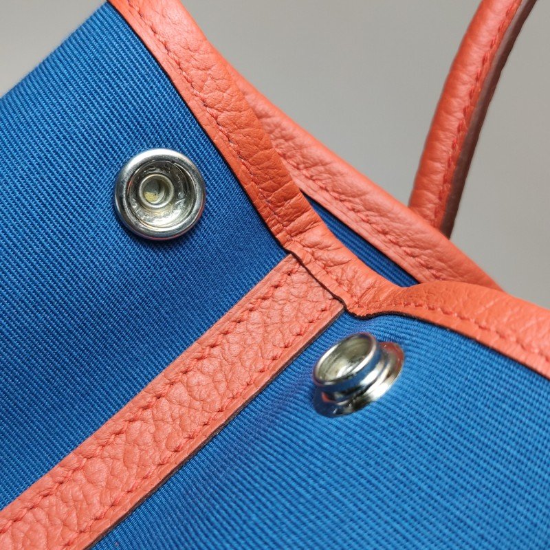 Hermes Garden Party花園包30手提包帆布Negonda牛皮銀扣8V罌粟橙藍色X刻-11
