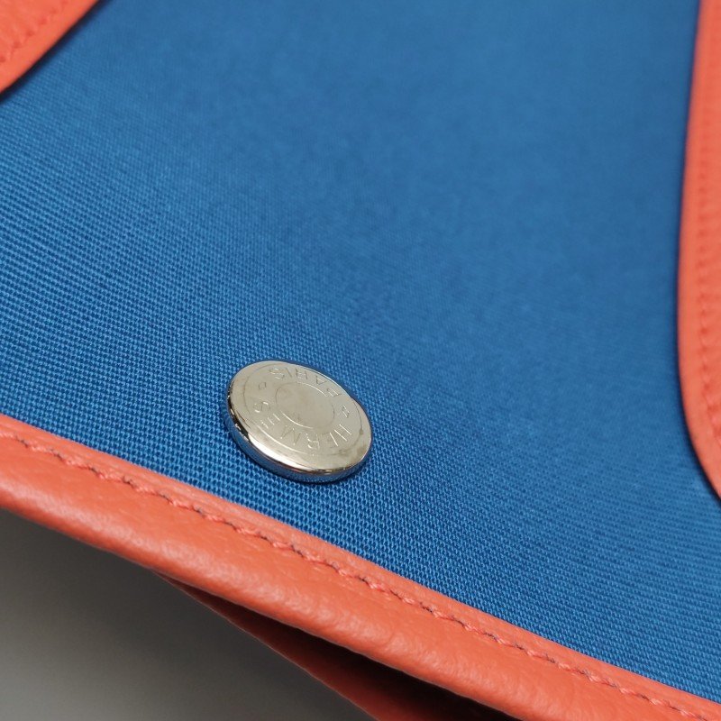 Hermes Garden Party花園包30手提包帆布Negonda牛皮銀扣8V罌粟橙藍色X刻-12