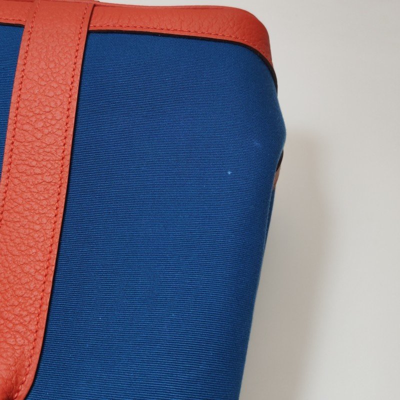 Hermes Garden Party花園包30手提包帆布Negonda牛皮銀扣8V罌粟橙藍色X刻-16