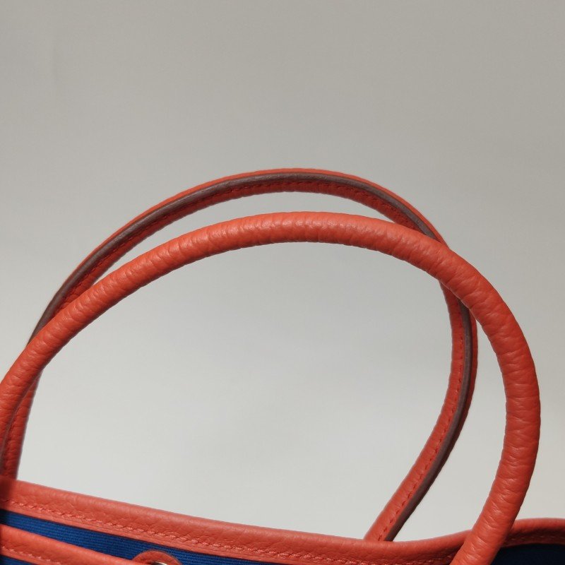 Hermes Garden Party花園包30手提包帆布Negonda牛皮銀扣8V罌粟橙藍色X刻-17