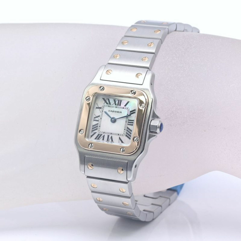 卡地亞 Cartier Santos Galbee SM W20103C4 白色錶殼亞洲限量版女士腕錶 K18PGxSS 40311-6