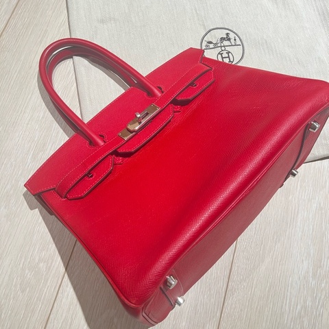 HERMES BERKIN 30  國旗紅 銀扣 鉑金包 P刻