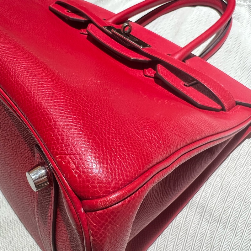 HERMES BERKIN 30 國旗紅 銀扣 鉑金包 P刻-5