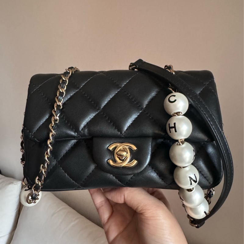 Chanel/香奈兒 滾邊珍珠字母限量CF大mini-1