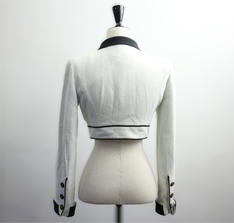 Chanel Vintage P95 羊毛Coco紐扣白色淺綠色短版外套-3