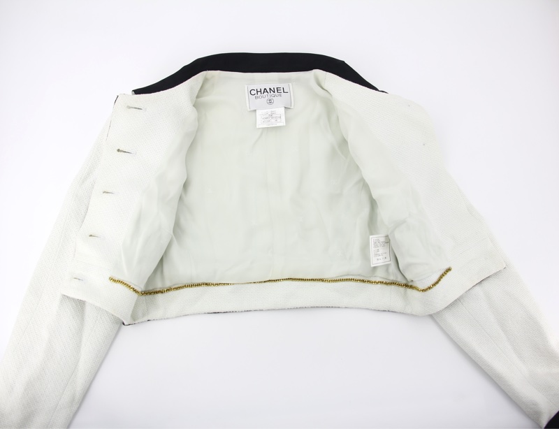 Chanel Vintage P95 羊毛Coco紐扣白色淺綠色短版外套-6