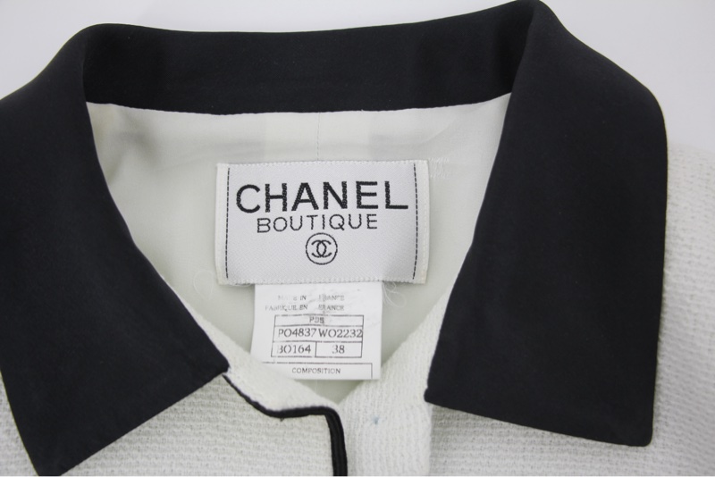 Chanel Vintage P95 羊毛Coco紐扣白色淺綠色短版外套-10