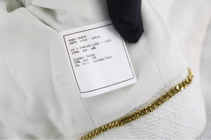 Chanel Vintage P95 羊毛Coco紐扣白色淺綠色短版外套-14