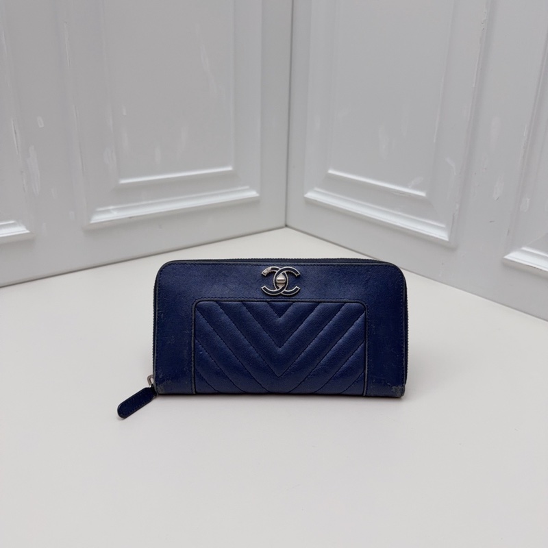 97新Chanel香奈兒 藍色長款錢包24開 -5
