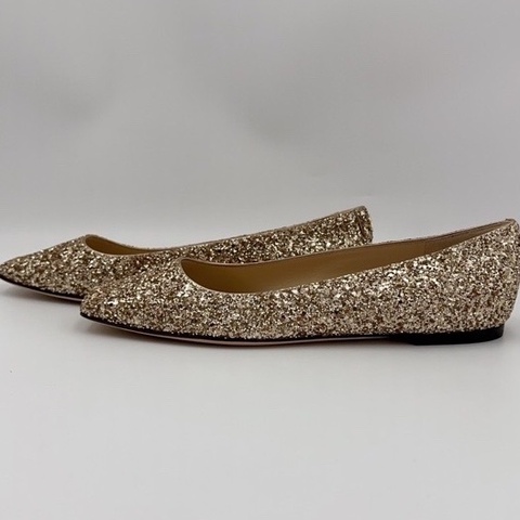 99新 Jimmy Choo 周仰傑 亮片尖頭 休閒單鞋 女款 粉色 尺寸：38.5碼 附件:盒