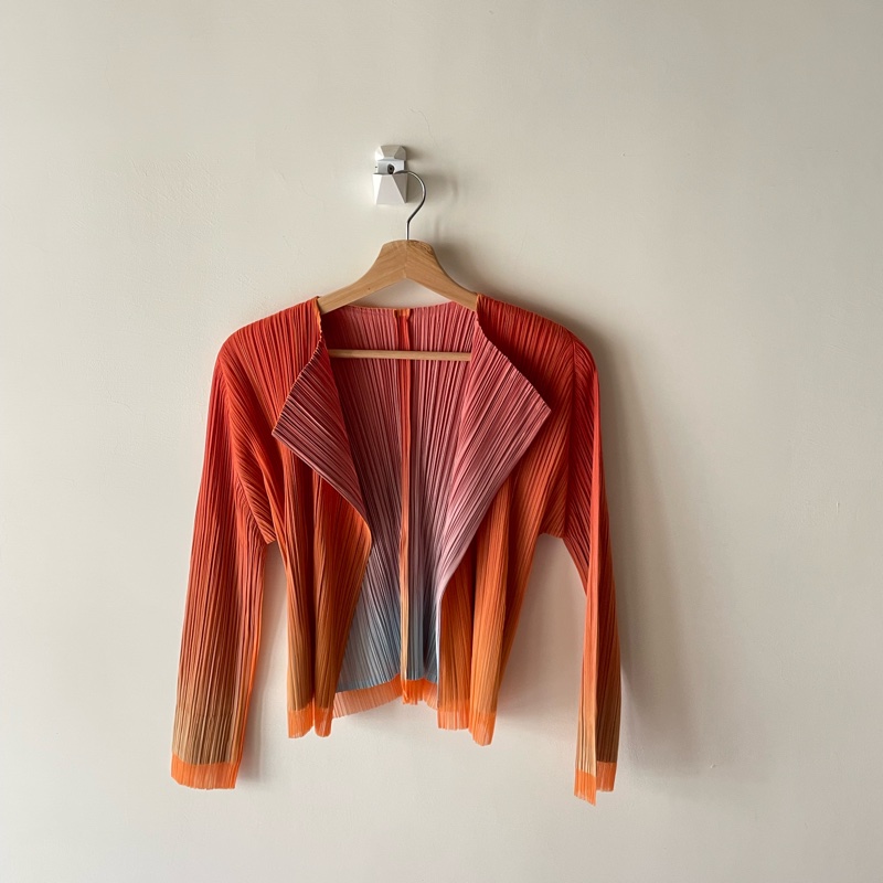 ▪️富貴選物FUGUEI▪️PP 三宅一生馬卡龍 橘藍雙層漸層蕾絲 開襟外套-0