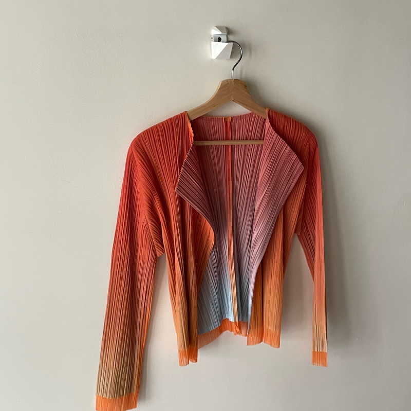 ▪️富貴選物FUGUEI▪️PP 三宅一生馬卡龍 橘藍雙層漸層蕾絲 開襟外套-1