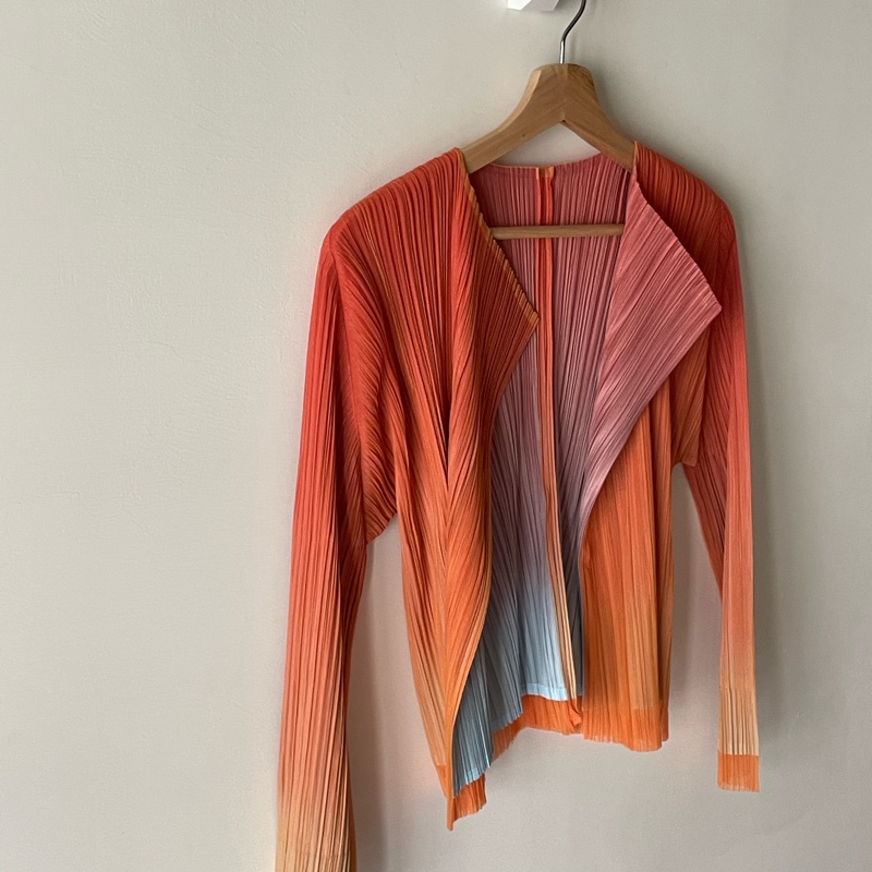 ▪️富貴選物FUGUEI▪️PP 三宅一生馬卡龍 橘藍雙層漸層蕾絲 開襟外套-4