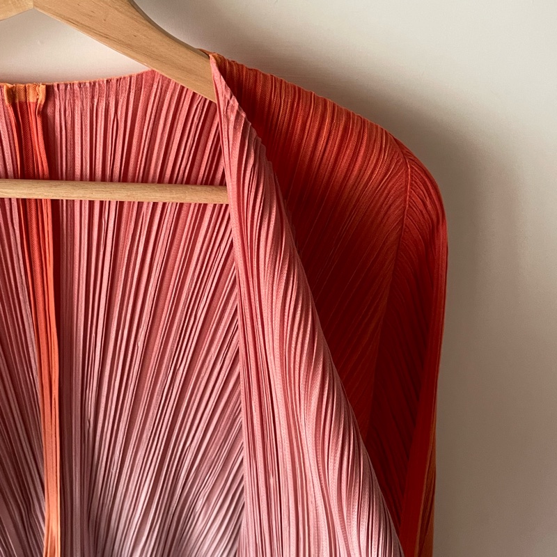 ▪️富貴選物FUGUEI▪️PP 三宅一生馬卡龍 橘藍雙層漸層蕾絲 開襟外套-5