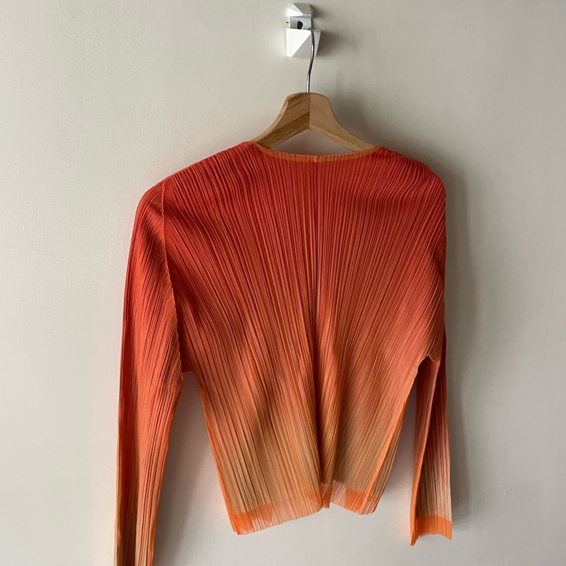 ▪️富貴選物FUGUEI▪️PP 三宅一生馬卡龍 橘藍雙層漸層蕾絲 開襟外套-8