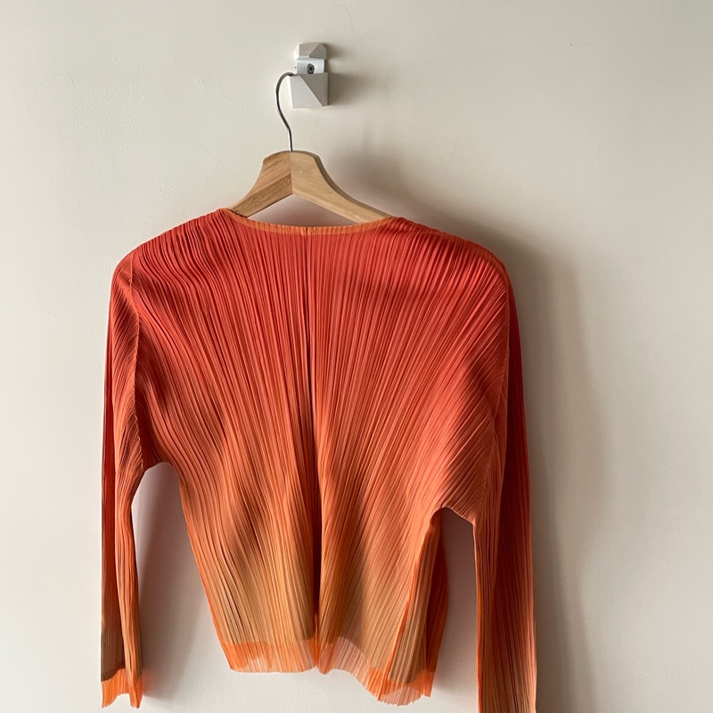 ▪️富貴選物FUGUEI▪️PP 三宅一生馬卡龍 橘藍雙層漸層蕾絲 開襟外套-9