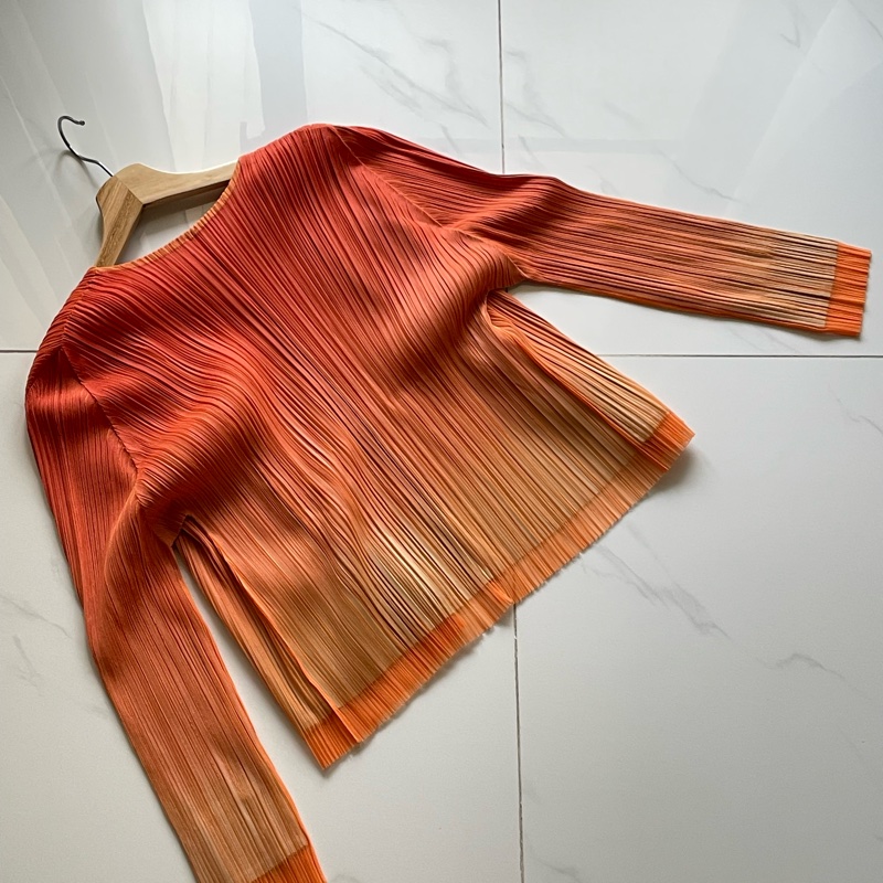 ▪️富貴選物FUGUEI▪️PP 三宅一生馬卡龍 橘藍雙層漸層蕾絲 開襟外套-10