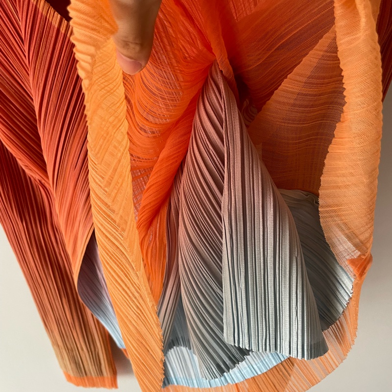 ▪️富貴選物FUGUEI▪️PP 三宅一生馬卡龍 橘藍雙層漸層蕾絲 開襟外套-11