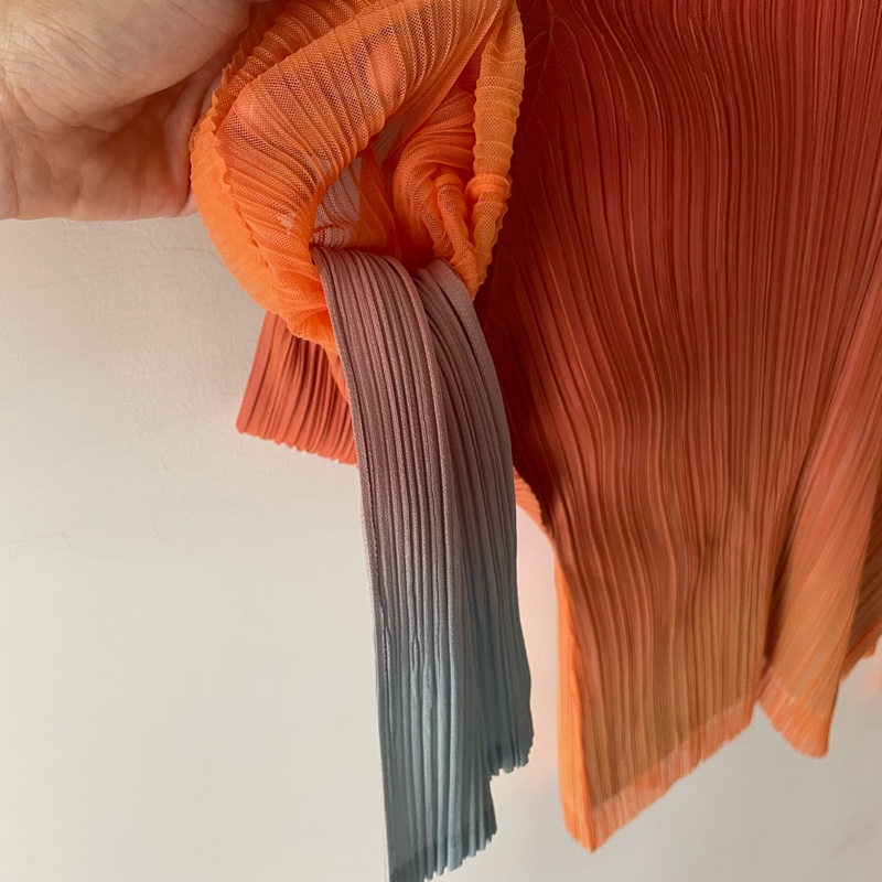 ▪️富貴選物FUGUEI▪️PP 三宅一生馬卡龍 橘藍雙層漸層蕾絲 開襟外套-12