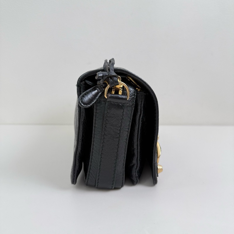Balenciaga/巴黎世家 機車黑色斜挎包 金扣-3