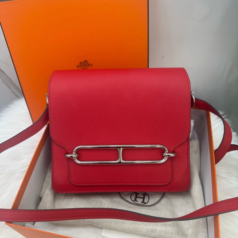 愛馬仕Hermes Roulis19紅色豬鼻子銀扣-0