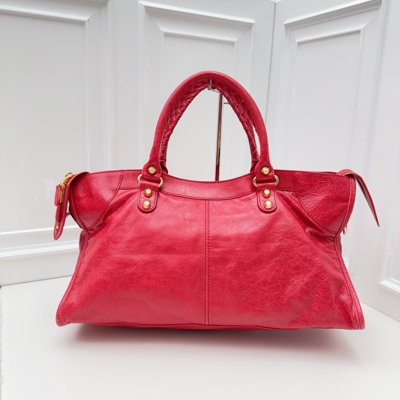 99新Balenciaga巴黎世家經典大號機車包 草莓紅金扣 復古油蠟皮自帶做舊光澤 金扣點綴貴氣十足 手提/斜挎雙-7