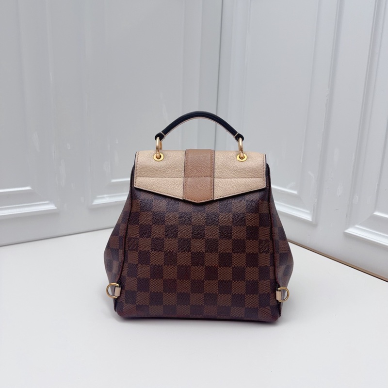 98新LV路易威登經典棋盤格拼奶油白雙肩包  復古金扣點睛-2