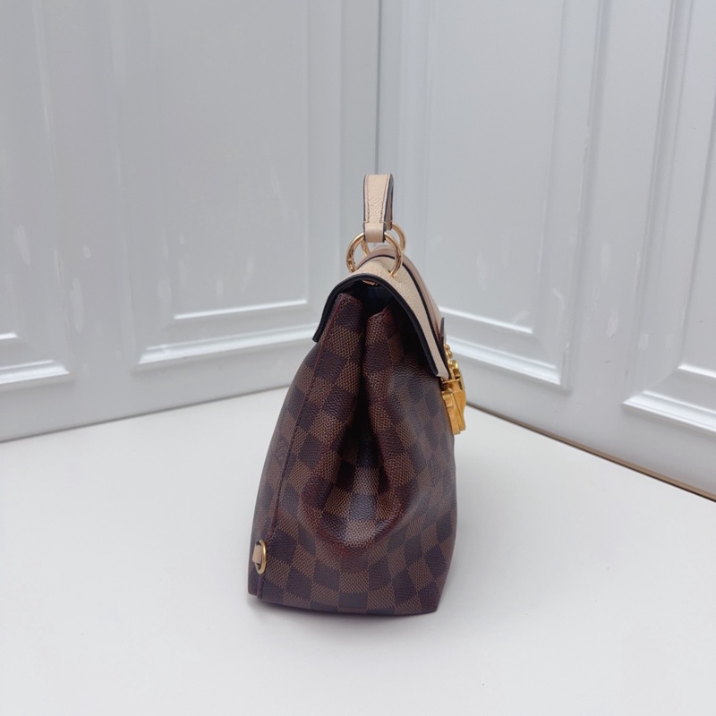 98新LV路易威登經典棋盤格拼奶油白雙肩包  復古金扣點睛-3