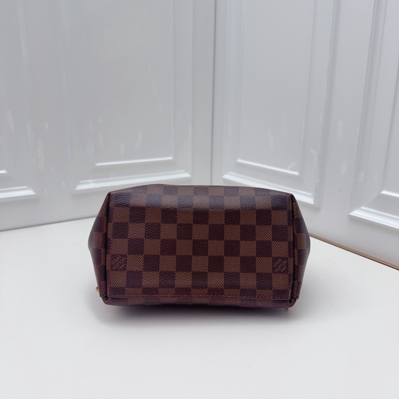 98新LV路易威登經典棋盤格拼奶油白雙肩包  復古金扣點睛-8