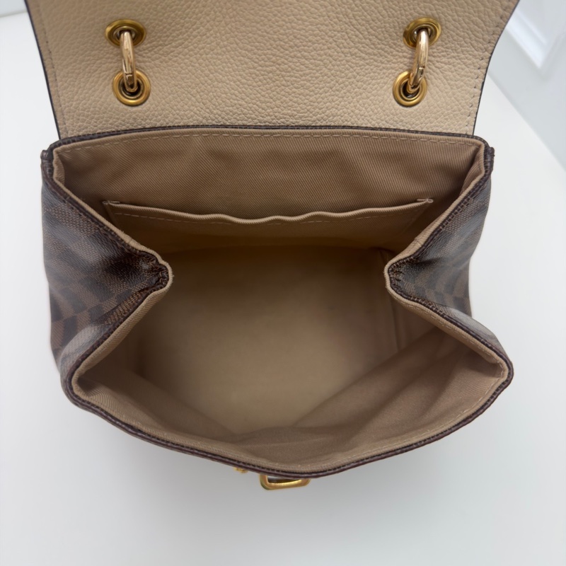 98新LV路易威登經典棋盤格拼奶油白雙肩包  復古金扣點睛-9