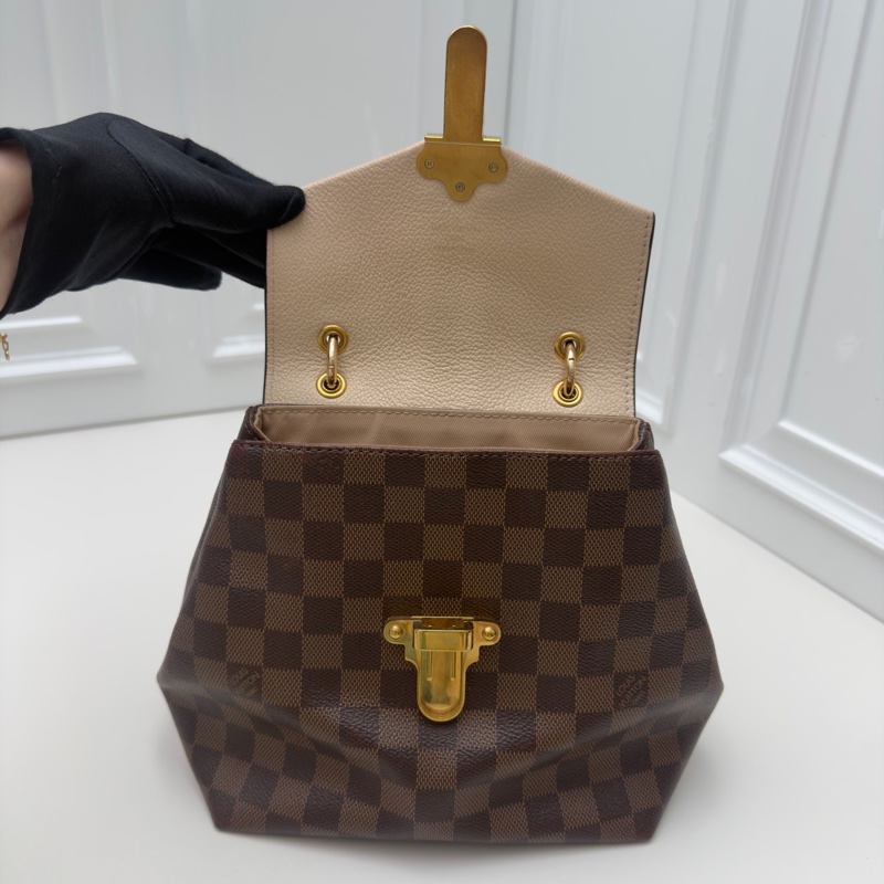 98新LV路易威登經典棋盤格拼奶油白雙肩包  復古金扣點睛-10