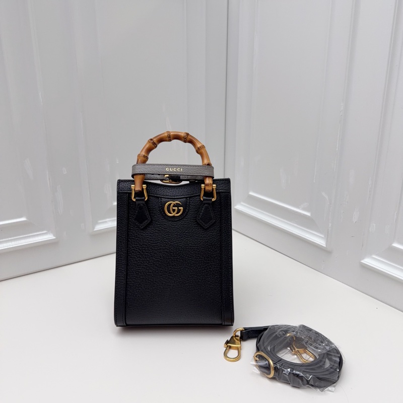 閒置Gucci古馳 Diana系列黑金竹節手柄包 黑色粒面牛皮+竹節手柄 復古優雅氣質滿分-0