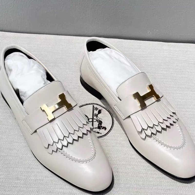 hermes 白色流蘇康康中跟拖鞋，跟高5.5cm 38號全新 配件塵袋盒子(其他尺寸可以另外詢問-1