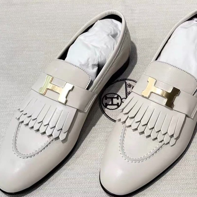 hermes 白色流蘇康康中跟拖鞋，跟高5.5cm 38號全新 配件塵袋盒子(其他尺寸可以另外詢問-2