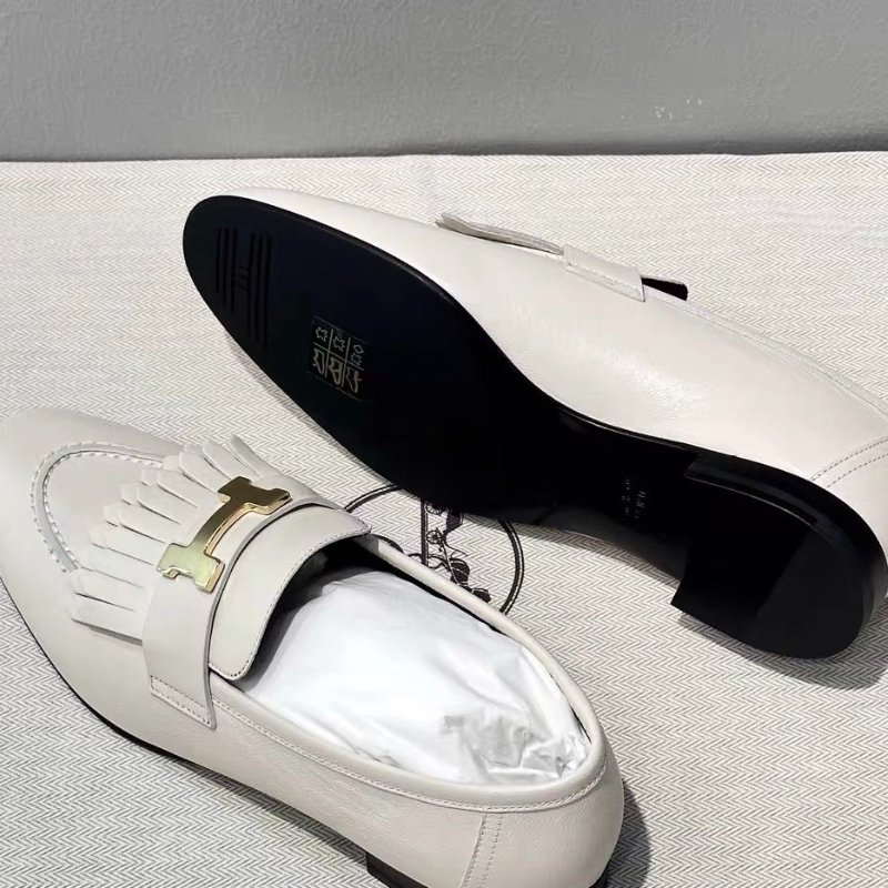 hermes 白色流蘇康康中跟拖鞋，跟高5.5cm 38號全新 配件塵袋盒子(其他尺寸可以另外詢問-4