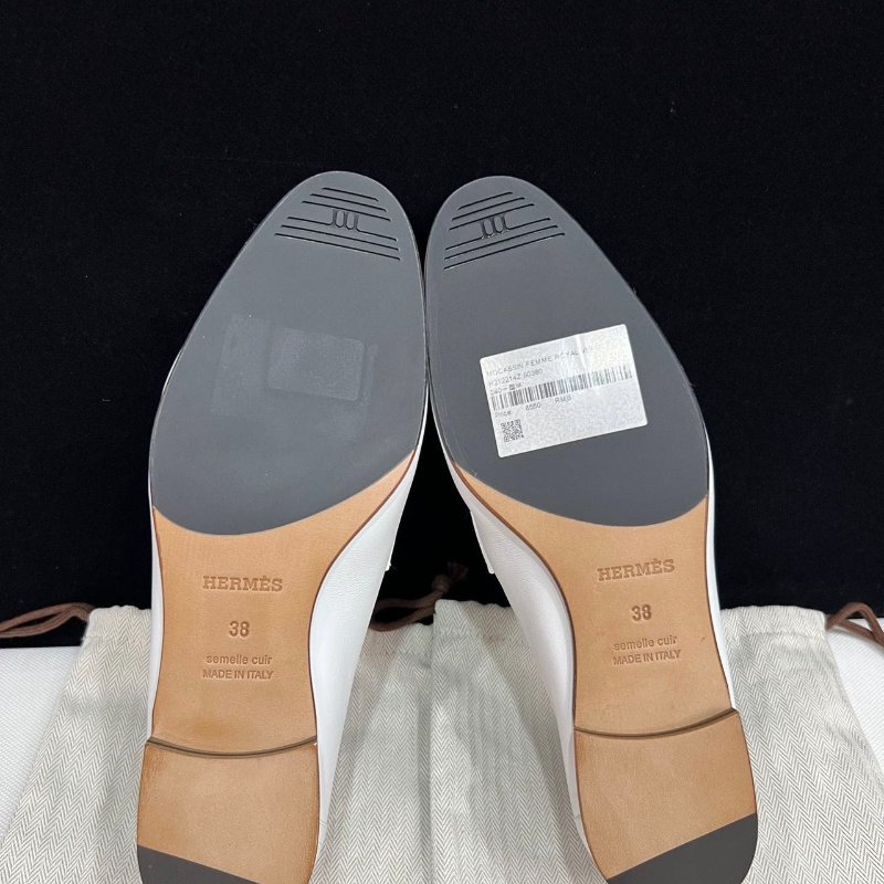 hermes 白色流蘇康康中跟拖鞋，跟高5.5cm 38號全新 配件塵袋盒子(其他尺寸可以另外詢問-5